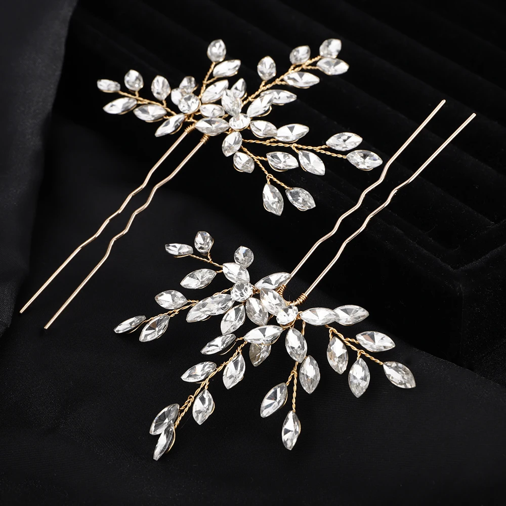 2PCS Rhinestone Women Bridal Hairpins Fashion Handmade Party Wedding Hair Accessories Jewelry Bridesmaid Bride Headpiece Tiaras