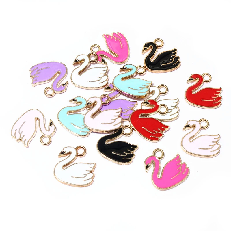 20pcs 14x13mm 무작위 색상 믹스 에나멜 백조의 매력 펜던트 합금 금속 DIY 쥬얼리 팔찌 목걸이 만들기