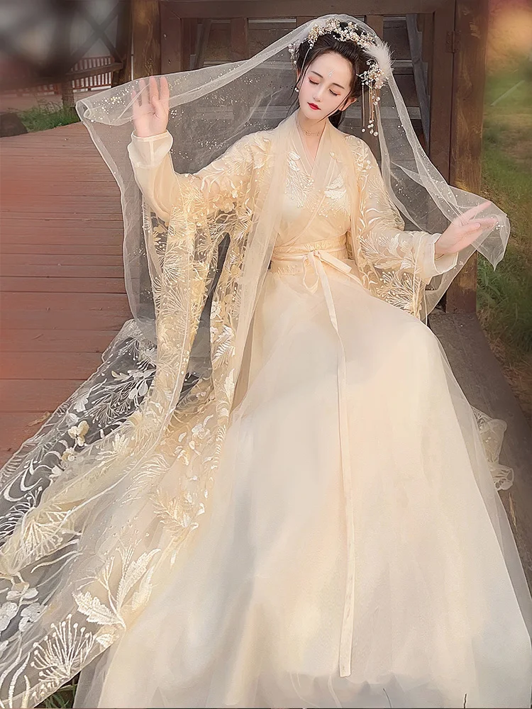 

Lace Embroidery Hanfu Female Costume Summer Breathable Fairy Chinese Style Dress National Dance Chorus Performance Cosplay