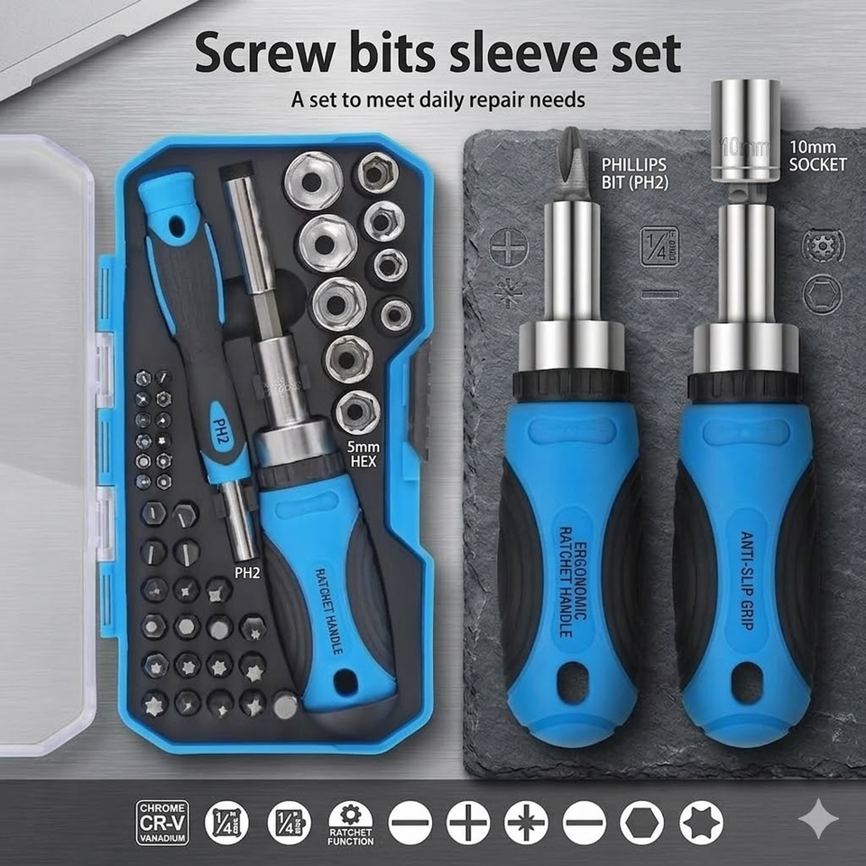 34PCS Multifunction Screwdriver Ratchet Bit Kit One Word Cross Hexagon Screwdriver Small Screwdriver Socket Head Set