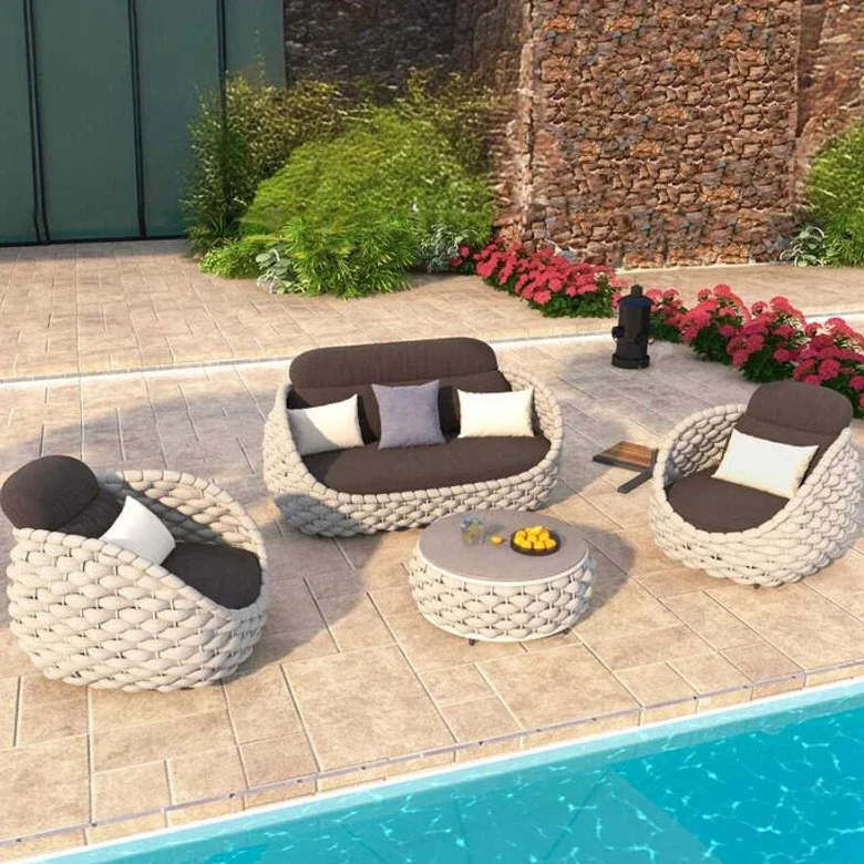 Courtyard Combination Double Chair for Villa Balcony Living Room All-Weather Rattan Outdoor Sofa Set Leisure Terrace Furniture