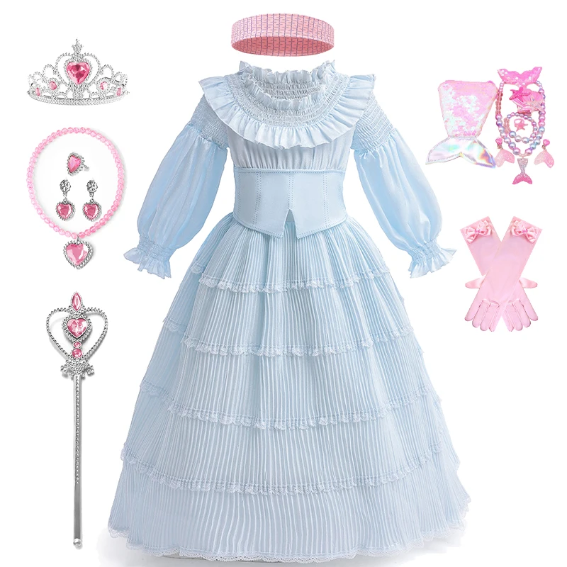 2023 Halloween Cosplay The Little Mermaid Princess Dress For Girls Christmas Lotus Leaf Pieghettato Stage Play Performance Costumes