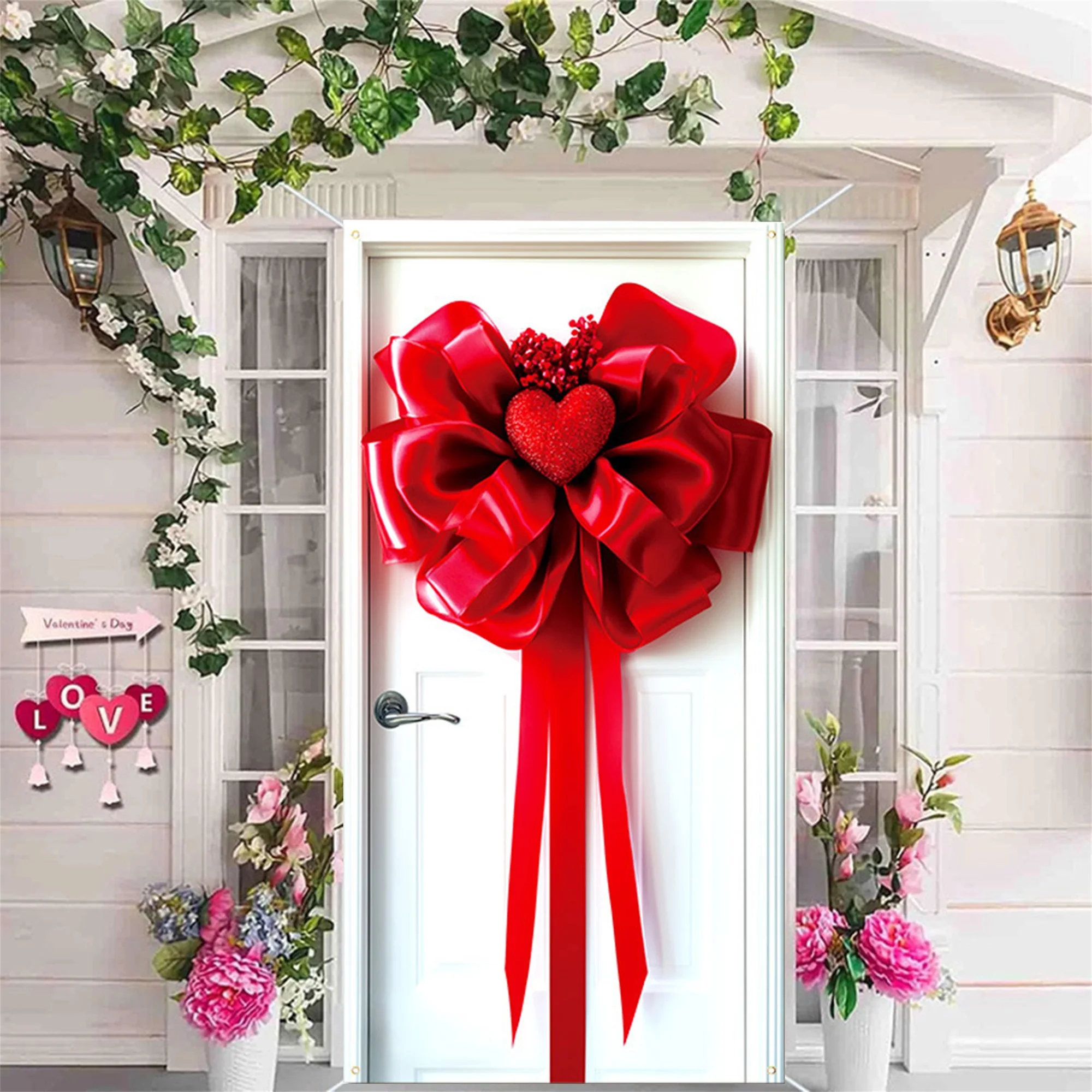 Heart-Shaped Wreath with Ribbon Accents - Valentine s Day Door Decor for Indoor and Outdoor Use - Large Love Wreath for Front