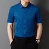 Classic Men's Shirt Summer Short Sleeve Business Formal Fit Soft Anti Wrinkle Social Smooth Workwear Blue Black Grey Large 5XL 4