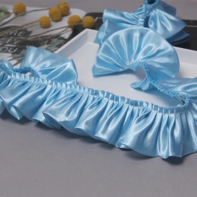 Lace Ribbon Lace Fabric Lace Sewing Accessories Lace Sewing Supplies Lace Accessories Lace Garment Accessories Lace Decoration Clothing Craft Accessories Lace Edge Double Layered 10M Ruffle Trim Shiny Satin Pleated Ribbon Fabric Glitter For Wed Doll Dress DIY Kids Sewing Crafts