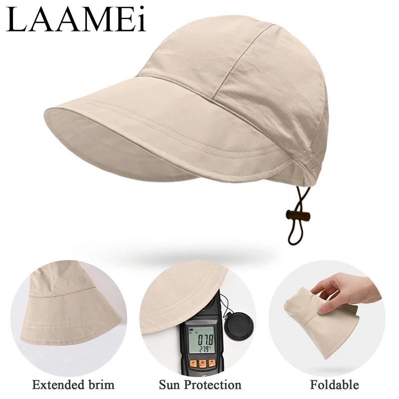 LAAMEi Summer UV Protection Hat With Pocket Adjustable Drawstring Fisherman Cap Women Sun Visors Hat Headwear