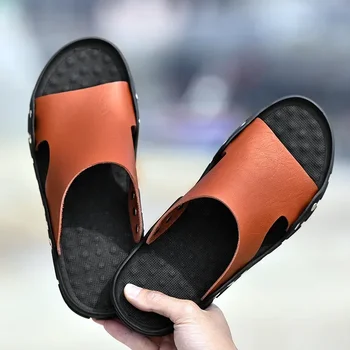 صنادل رجالية موضة أحذية رجالية مسطحة مضادة للانزلاق صنادل شاطئ الصيف العصرية داخلي في الهواء الطلق الاستخدام المزدوج شبشب رجالي الشرائح الرجال 6