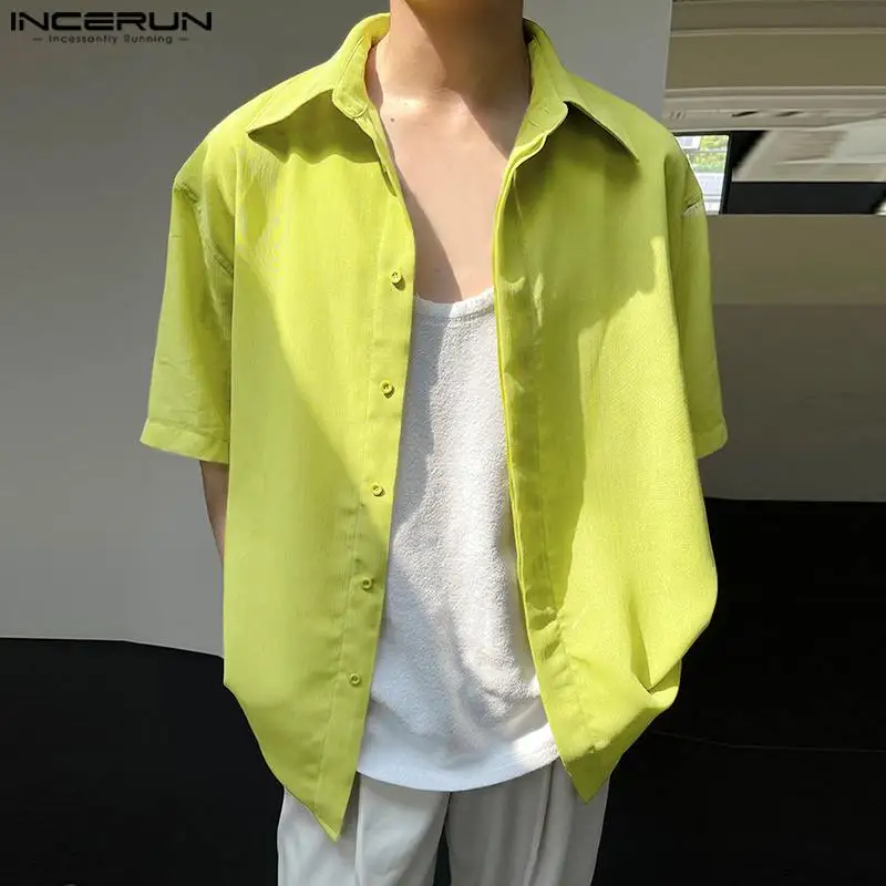 

Fashion Well Fitting Tops INCERUN Men's Double-layer Transparent Gauze Back Slit Shirts Casual Male Solid All-match Blouse S-5XL