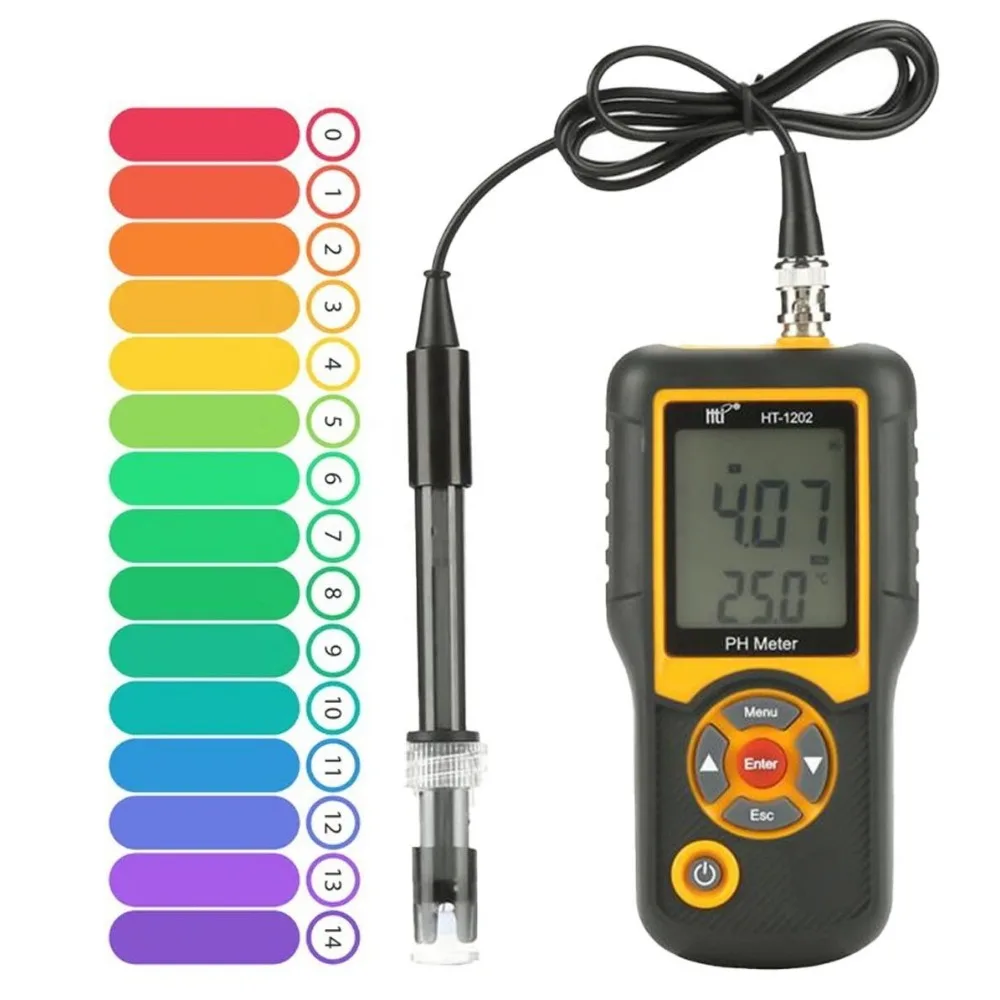 Water PH Tester Digital PH Tester Meter HT-1202 High Precision Water Quality Analyzer Labs PH acidity meter for Seawater Freshwater Aquaculture