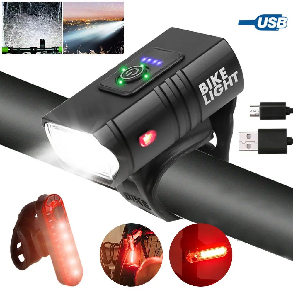 

USB Rechargeable Front Bike Light with Power Display 6 Modes Cycling Lamp Safety Night Riding MTB Bicycle Light