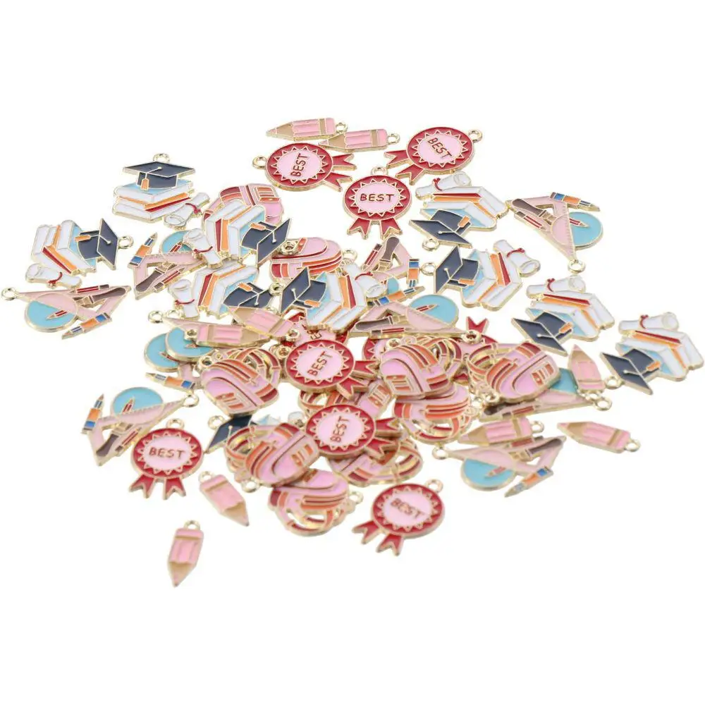 

Alloy Enamel School Charms 5 Style Mixed Styles Ruler Books Pencil Graduation Cap Charms For Earrings