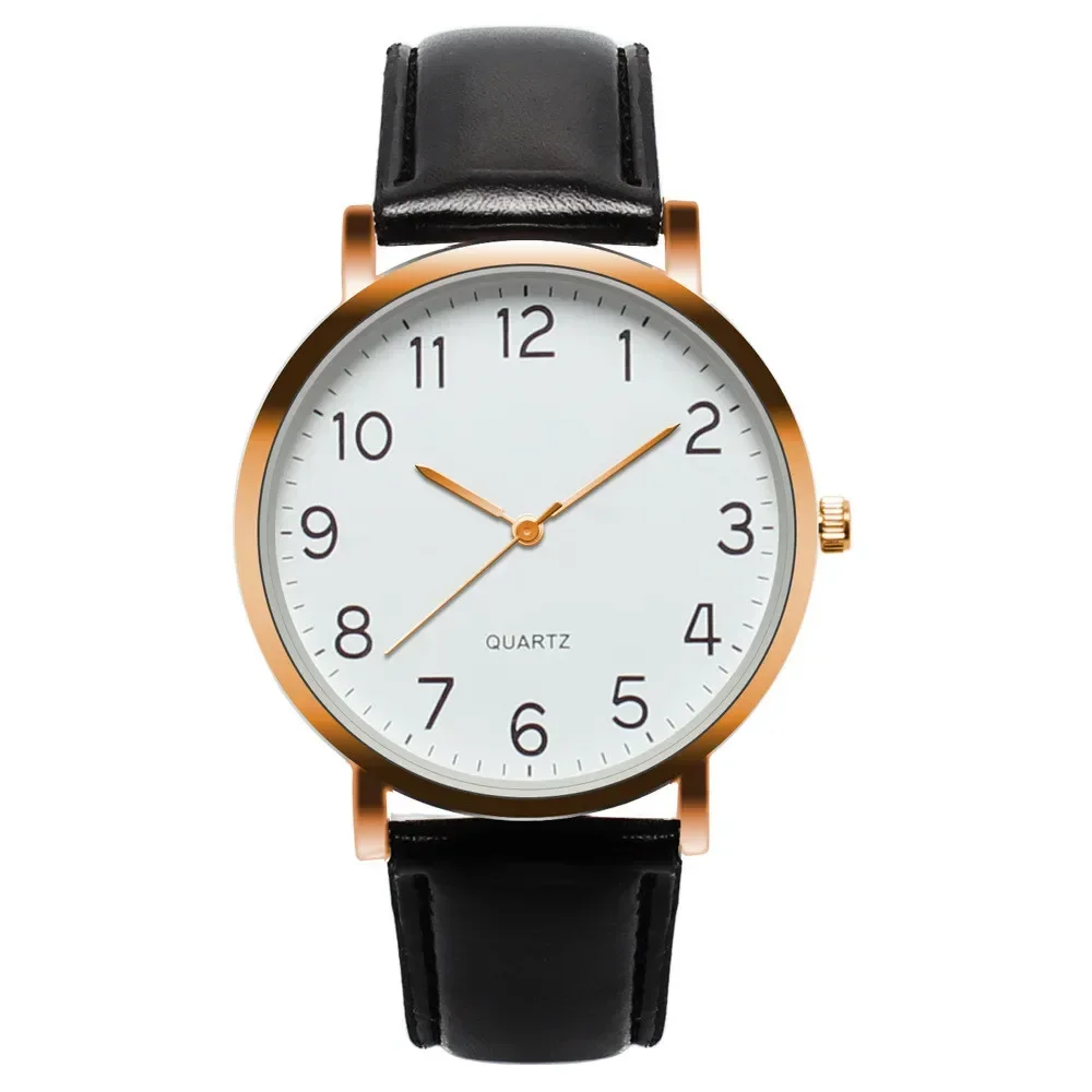 Men Watches Simple Business Analog Alloy Vintage Quartz Watch Arabic Number Strap Minimal Round Dial Classic Black Leather Strap 2