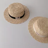 Boy Summer Fashion Sun Protection Straw Hat Letter Print Fisherman's Hat Baby Girl Simple Breathable Beach Hat 2