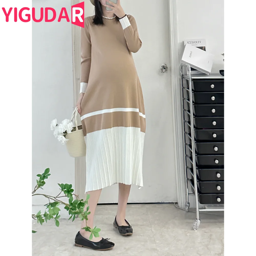maternity clothes Block Color Patchwork Maternity Cotton Dress Knitting Dresses Short Sleeve Summer Pregnancy Straight Dress