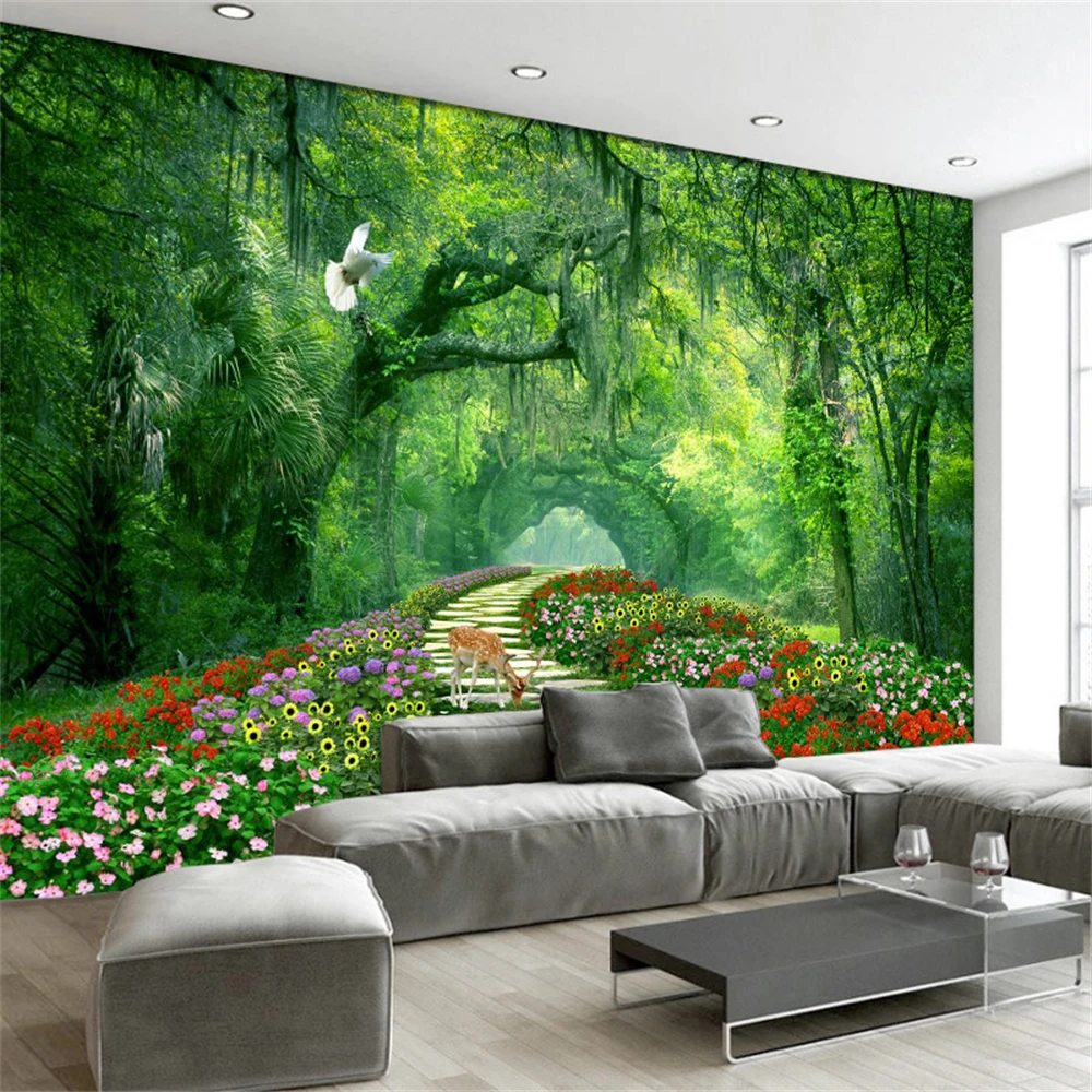 

Custom Nature forest scenery wall paper tv background wallpaper bedroom living room 3D mural art wall covering interior stickers