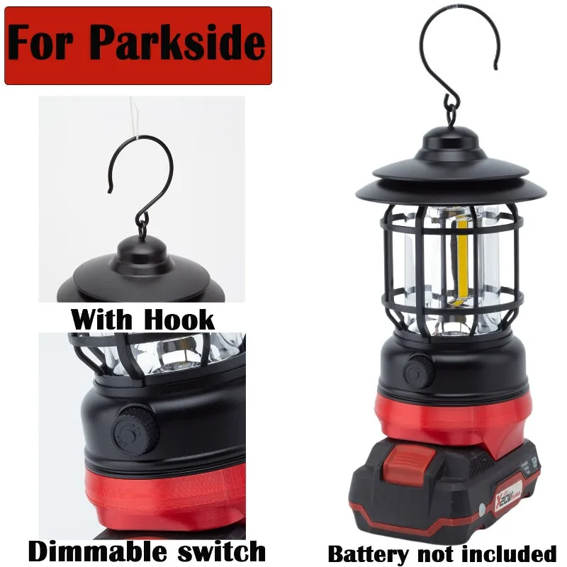 LED Camping Lantern For Lidl Parkside X20V Series Battery Hanging Tent
