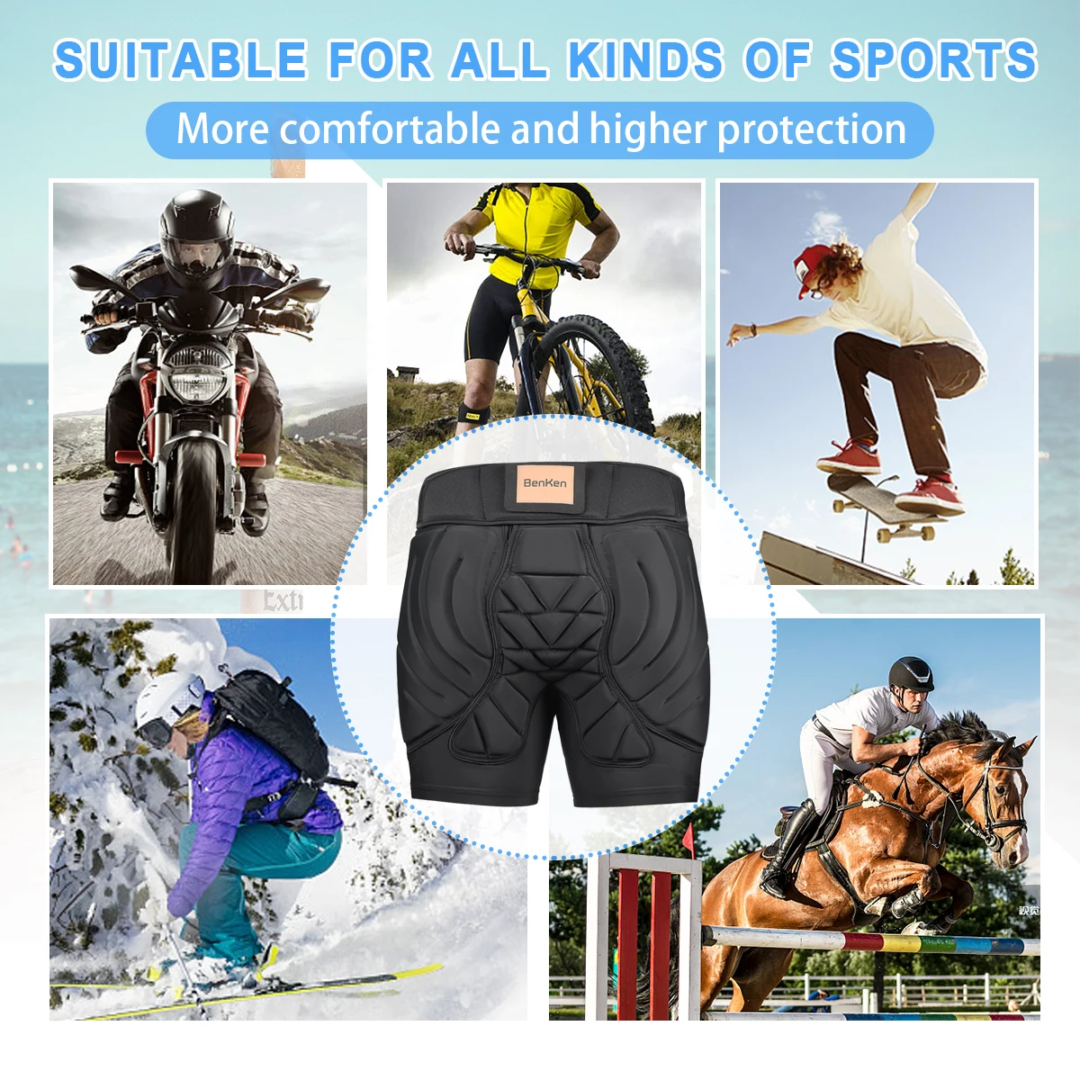 BenKen EVA Pad Skiing Anti-Collision Sports Shirts Butt Pants Hip Guard Protection Cycling Protective Gear for Outdoor Sports