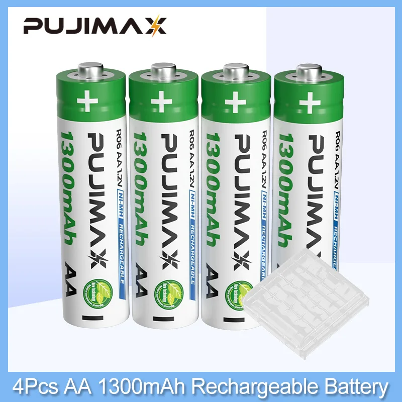 PUJIMAX 4Pcs AA NiMH Battery 1300mAh Rechargeable Battery Pack Stable