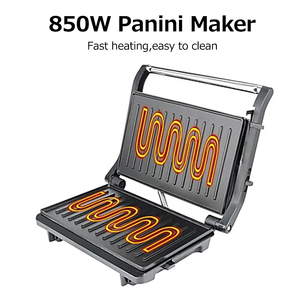 Sandwich Maker Electric Grill Steak Machine Panini Maker Household Stainless Steel 850W Nonstick Pan Barbecue Breakfast Machine 4
