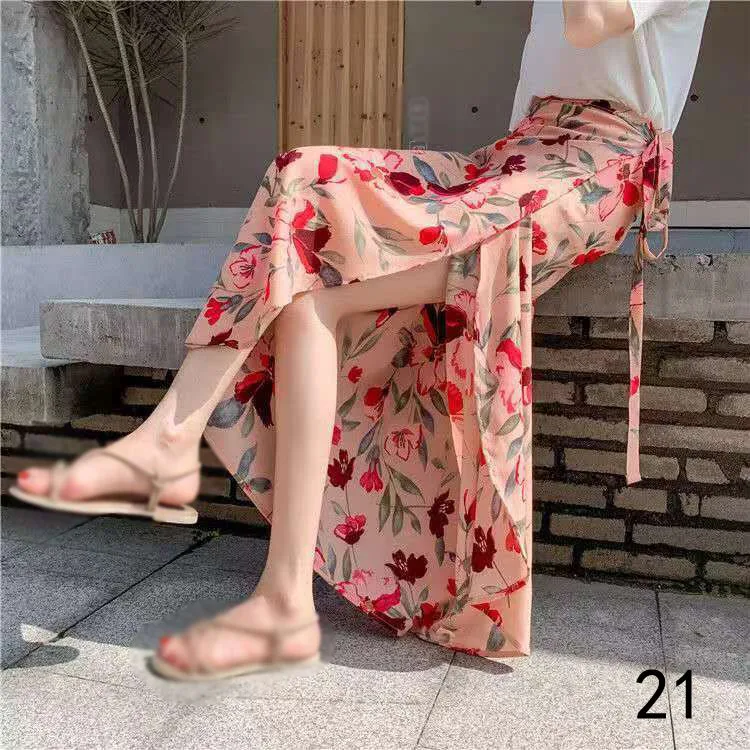 New one-piece skirt women summer chiffon wrap skirt long floral beach skirt 87cm lenght cheap maternity clothes Maternity Clothing