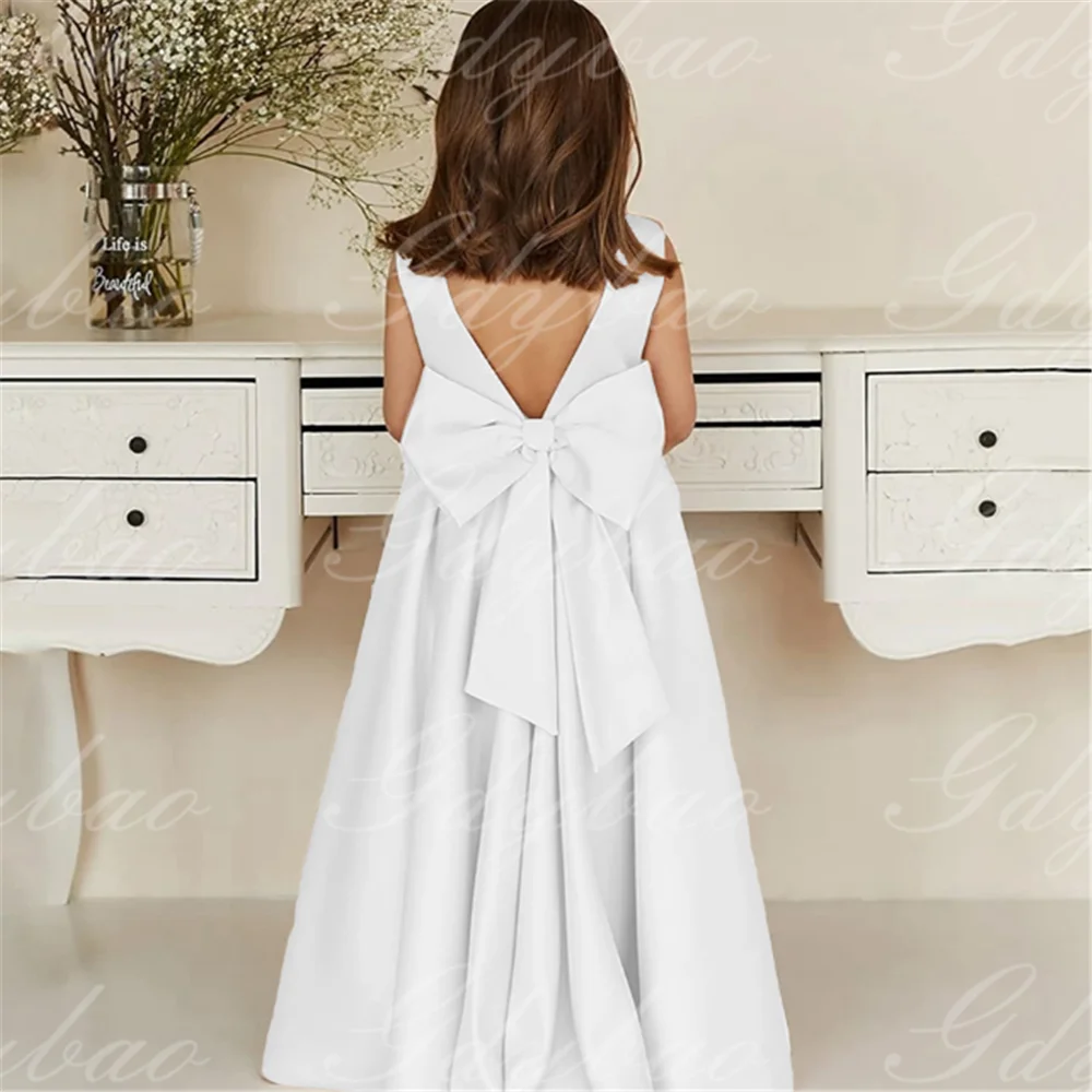 Flower girl dresses Satin Lovely Sleeveless Fluffy Bow Belt Flower Girl Dress Princess Ball First Communion Dresses Surprise Birthday Present