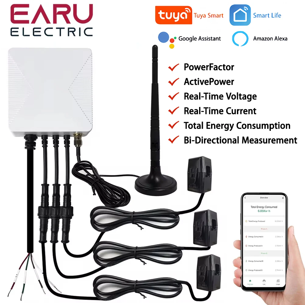 TUYA Wifi Smart 3 Phase Bi-Directional Measurement Energy kWh Meter Monitor 80A