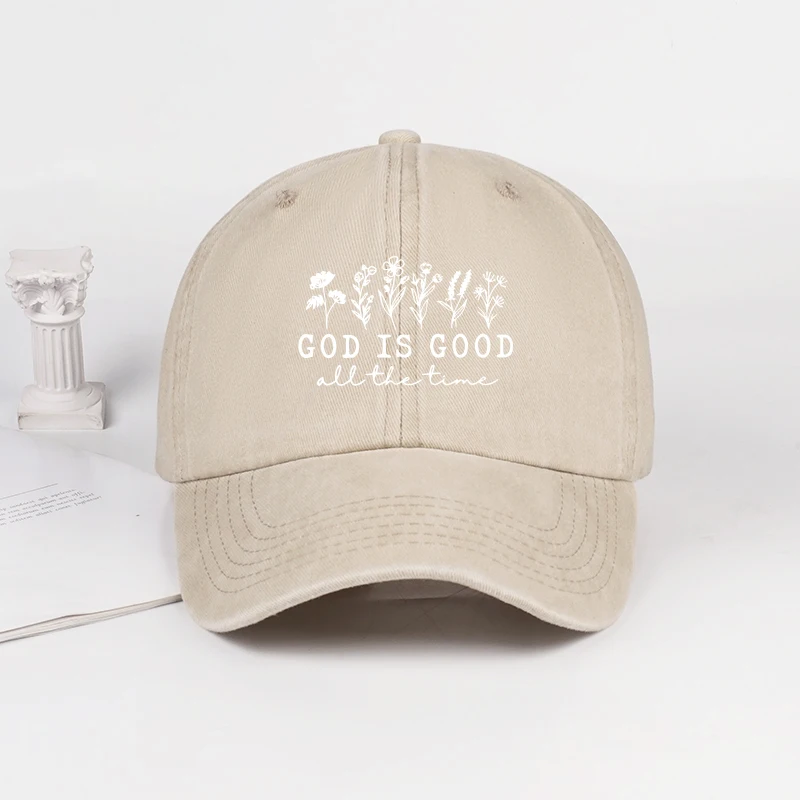 MLFO “God is Good” 꽃무늬 프린트 야구 모자 가볍고 통기성이 좋으며 조절 가능한 버클 남녀공용 일상 통근 및 야외 하이킹