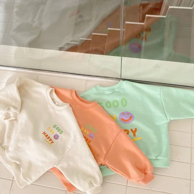 Spring Baby Cartoon Letter Sweatshirt Infant Long Sleeve Pullover Boy Girls Fashion Baby Smile Sweatshirt Clothes