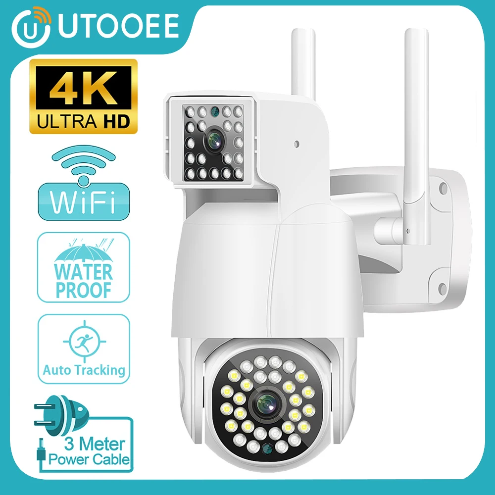 

UTOOEE 4K 8MP Dual Lens Wifi PTZ Camera 4MP Dual Screen AI Human Detection Auto Tracking Security CCTV Surveillance Camera