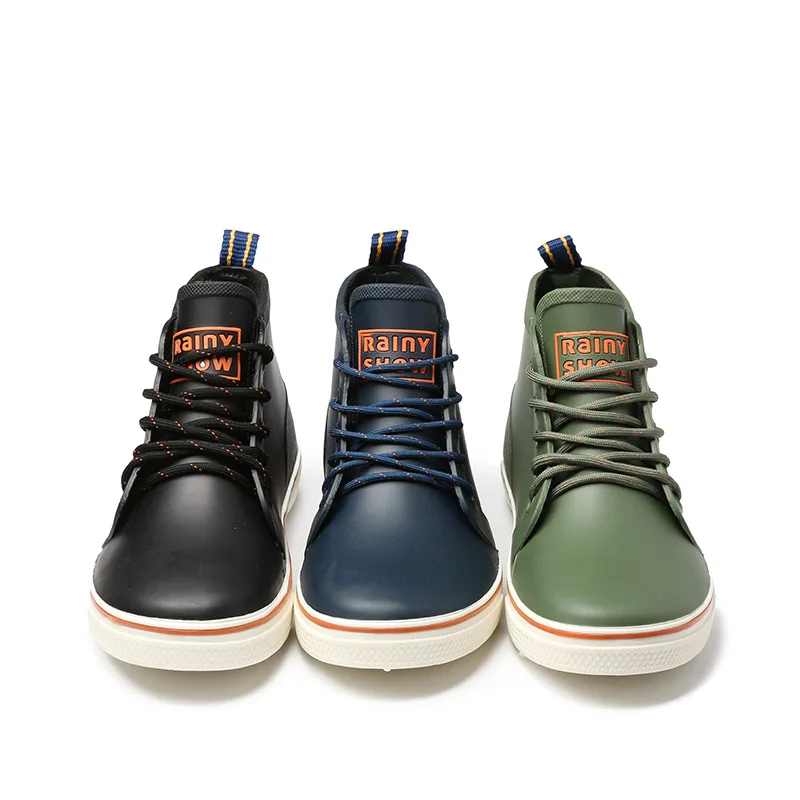 

New Lovers Lace-up Rain Boots Men Outdoor Non-slip Waterproof Work Water Boots Fashion Couple's Ankle Platform Rainboots2023