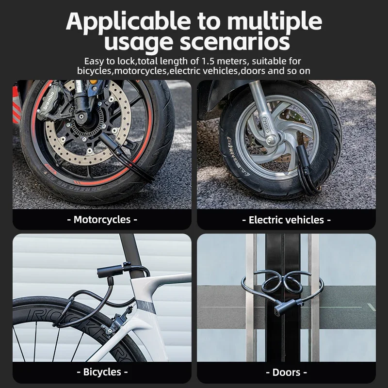 ROCKBROS Zinc Alloy Bicycle Steel Cable Lock Anti-theft Portable