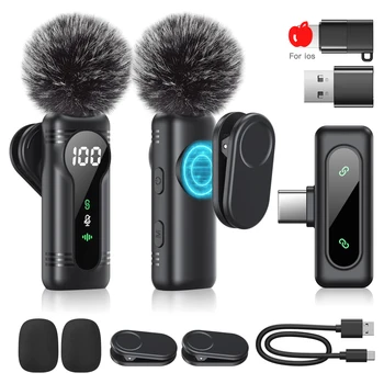 Microfono Lavalier wireless professionale con clip magnetica e riduzione del rumore per iPhone, Android, laptop, registrazione video live