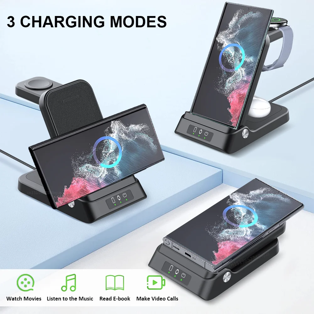 Wireless Charger Stand 3 in 1 Foldable Fast Charging Dock Station For iPhone 15 14 13 12 Samsung S23 S22 S21 Galaxy Watch