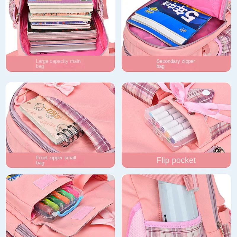 2024 New Bowknot schoolbag for teenage girls High capacity orthopedic backpack  With cartoon pendant School Bags 2 Size Satchel