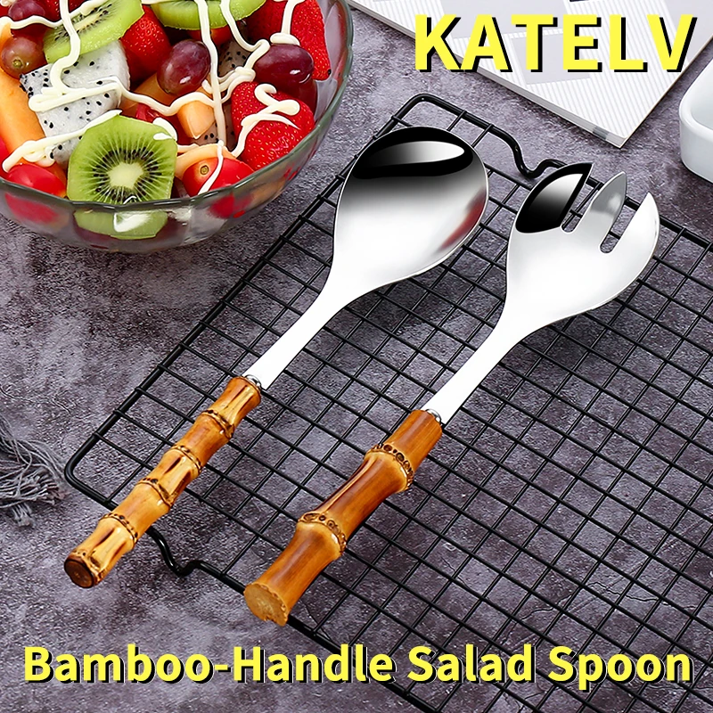 Gold Metal Soup Spoon Stainless Steel Golden Spoon Noodle Spoon Bamboo Handle Practical Pasta Tools Scoop Kitchen Accessories