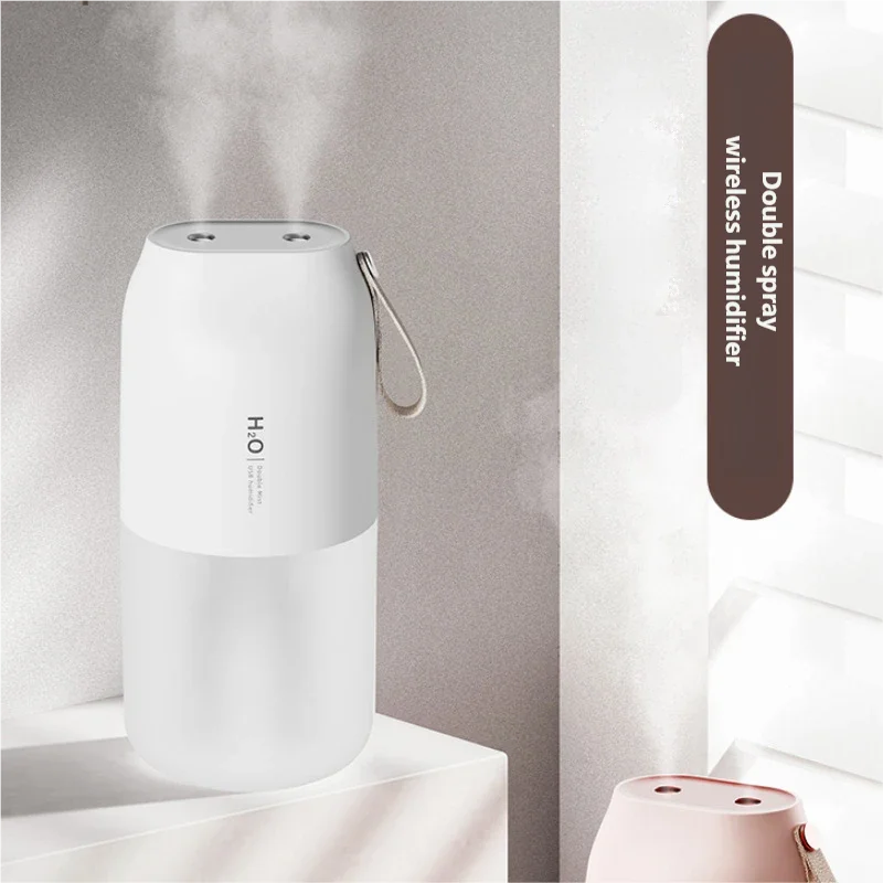 Wireless Rechargeable Air Humidifier Dual Nozzle Cold Fog With Led Night Light Mini Office Car Home Birthday Gifts For Family