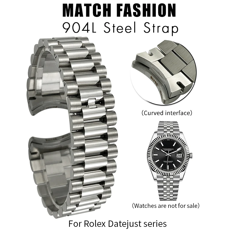 

New 21mm 904L Stainless Steel Watchband for Rolex Datejust 41mm M126 High Quality Silver Solid Metal Watch Strap