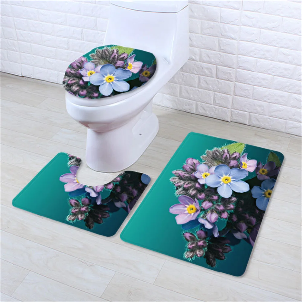 

Floral Bathroom Rug Set Floral Plant Print Bathroom non-slip Rug Foot mat Toilet Seat mat Super Soft Absorb water Home Decor