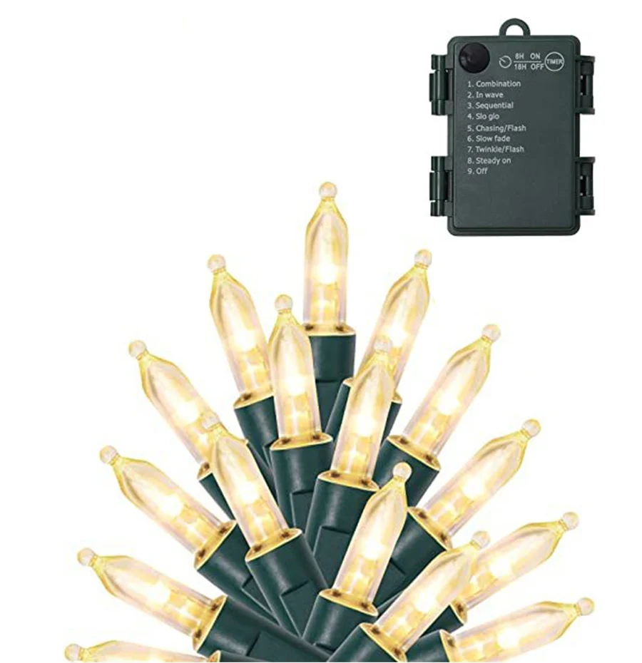 Luci di Natale a batteria con timer cavo verde 48 nano Bean LED