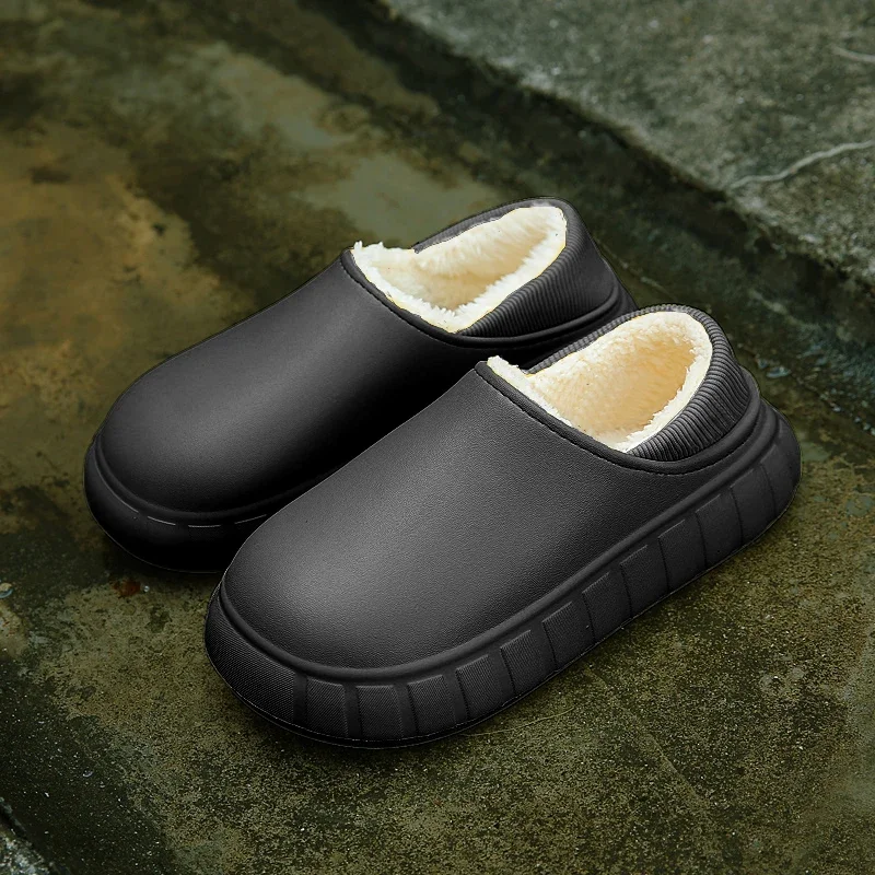 

EVA Men's Slippers Shoes Winter Plus Velvet Warm Indoor Cotton Slippers Couples Water Proof Bag Heel Slippers Men
