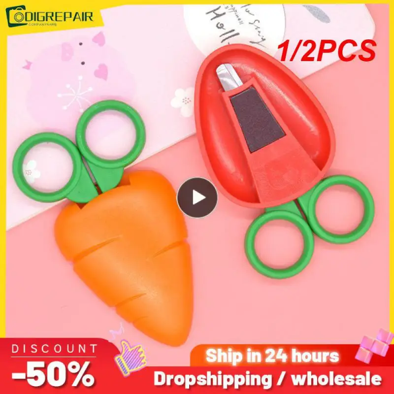 

1/2PCS Mini Children Fruit Scissor With Magnetic Sticker Fridge Magnet Carrot Strawberry Grape Banana Cute Small Safe Scissor