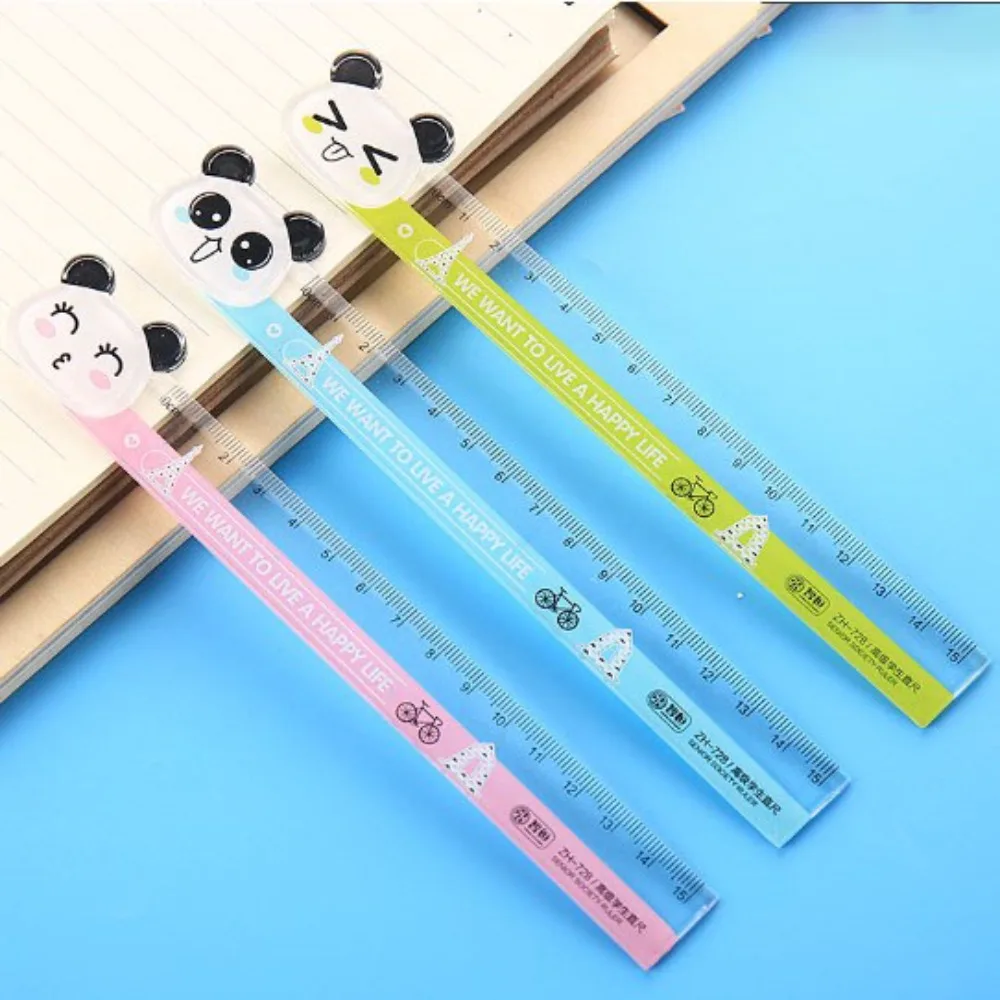 2pcs Kawaii Panda Straight Ruler Plastic Convenient Measure Study Drawing Stationery Clear Scale Cartoon Animal 15cm Ruler