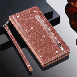 Glamorous Glitter Leather Wallet Flip Case Cover - Samsung M11 (Rose gold)