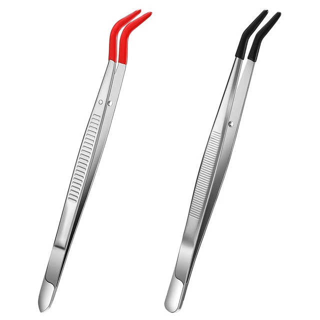 2 PCS Tweezers Curved Bent Rubber Tip Tweezers Stainless Steel Crafts  Tweezers for Lab Jewelry Making - AliExpress