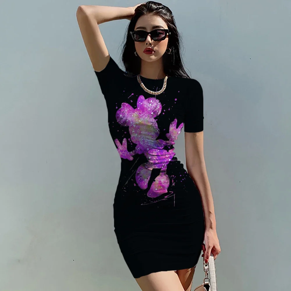 2022 Disney Sexy Minnie Mickey Mouse Leopard Print print Bodycon Mini Dress Women Summer Sexy bag hip Party Clubwear Slim Dress 5