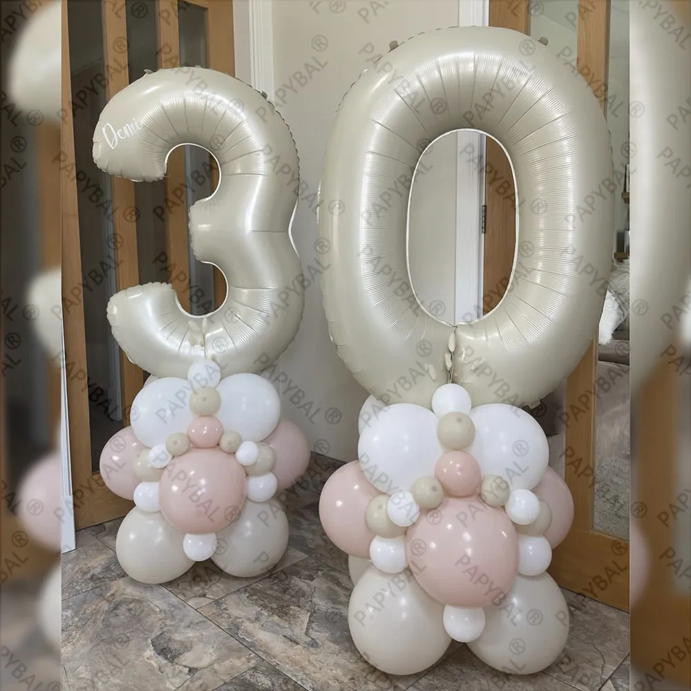 

72PCS 40inch Matt Cream Number Foil Balloons Anniversary Gift Happy Birthday Party Wedding Decors White Pink Latex Balls Supply