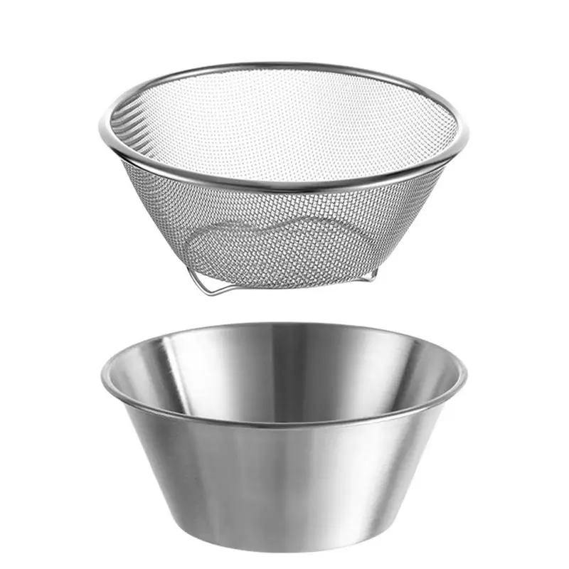 

Stainless Steel Rice Washing Bowl Rice Strainer Washer Fruit Cleaner Bowl 700ml Metal Pot Drainer Vegetable Washer For Cooking