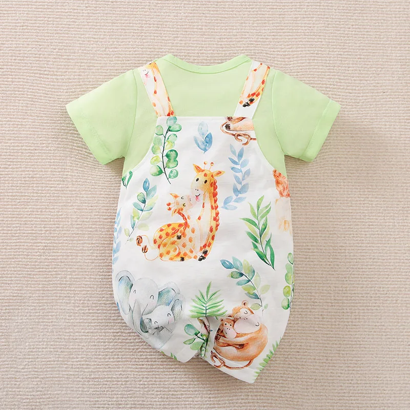 Baby Boys Girls Unisex Newborn Romper 0-18 Months Toddler Clothing Infant summer Short sleeve A family of animals print Jumpsuit infant romper animal print romper