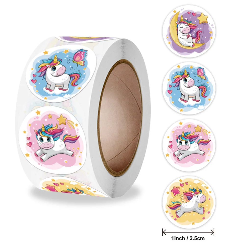 1roll Good Job Stickers 500pcs Set 1 Inch Cartoon Animal Rainbow Star  Reward Tape for Office