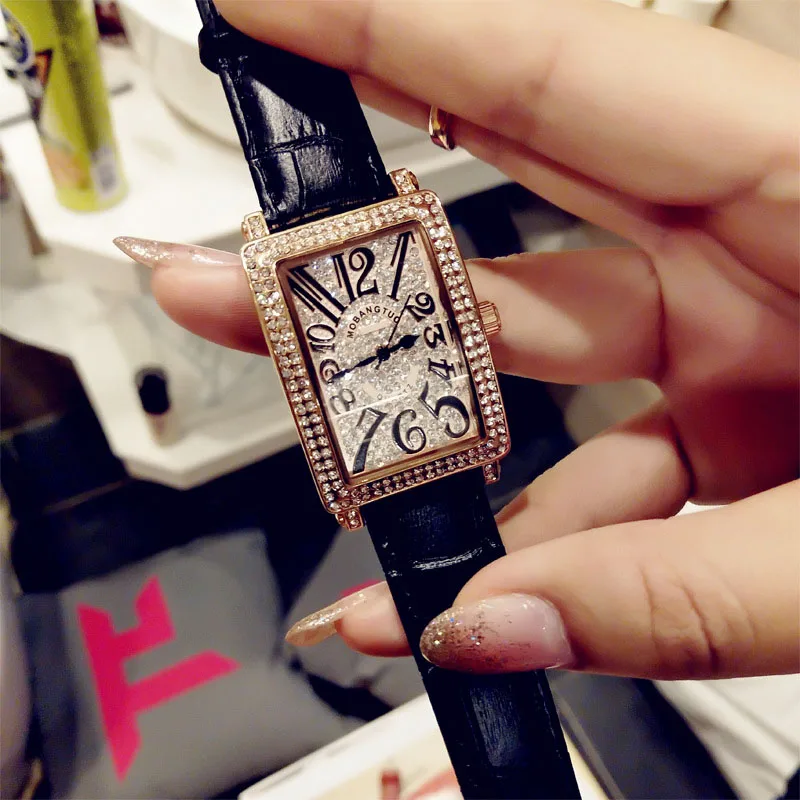 

2023 Top Brand Women's Leather Strap Watch Fashion Simple Waterproof Square Girl Handwatch Luxury Diamond Gold Wristwatch